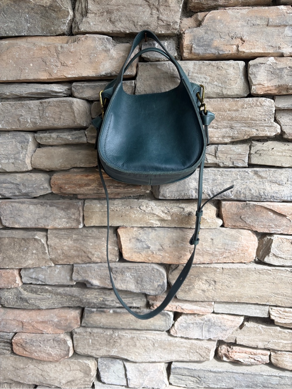 Madewell Sydney Small Transport Bag Dark Blue Green Leather Satchel Crossbody - Picture 3 of 8